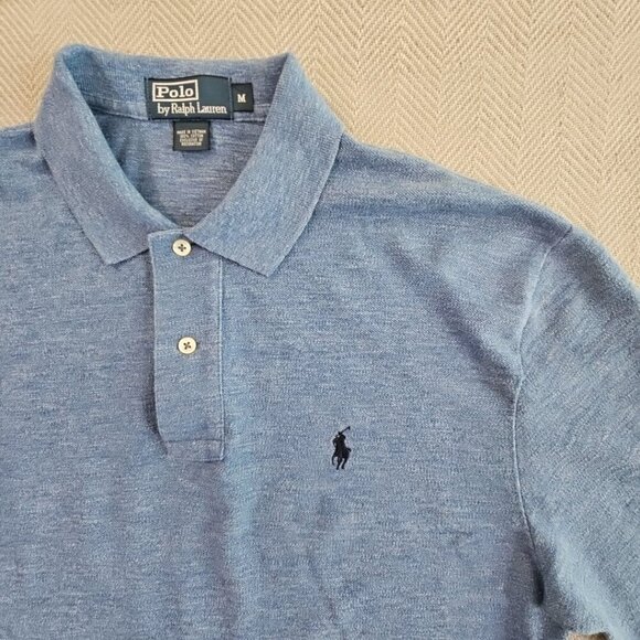 Polo by Ralph Lauren Two Button Henley Men's Size Medium Heathered Blue LS EUC - Picture 3 of 16